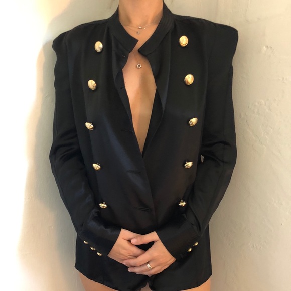 Balmain H&M Silk Jacket in Black Gold Buttons SZ 2 - Picture 2 of 9